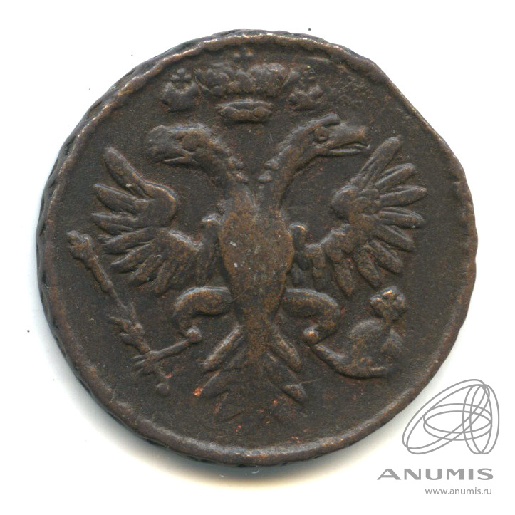 Деньга 1731 — (½ копейки) - Орел 1730 г. Над годом 2 черты (Над годом 2 черты)