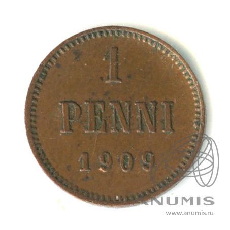 1 пенни 1909 — Для Финляндии. Вензель Николая II