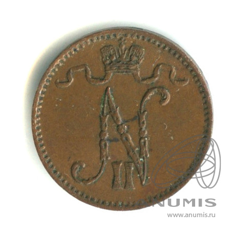 1 пенни 1909 — Для Финляндии. Вензель Николая II