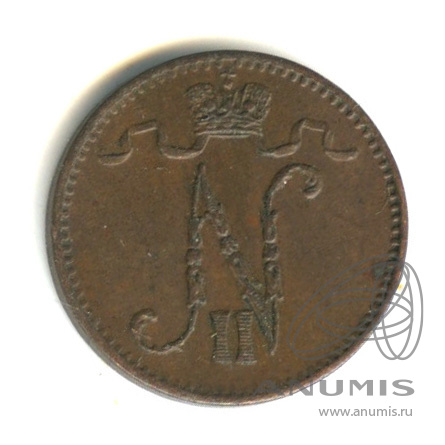 1 пенни 1907 — Для Финляндии. Вензель Николая II