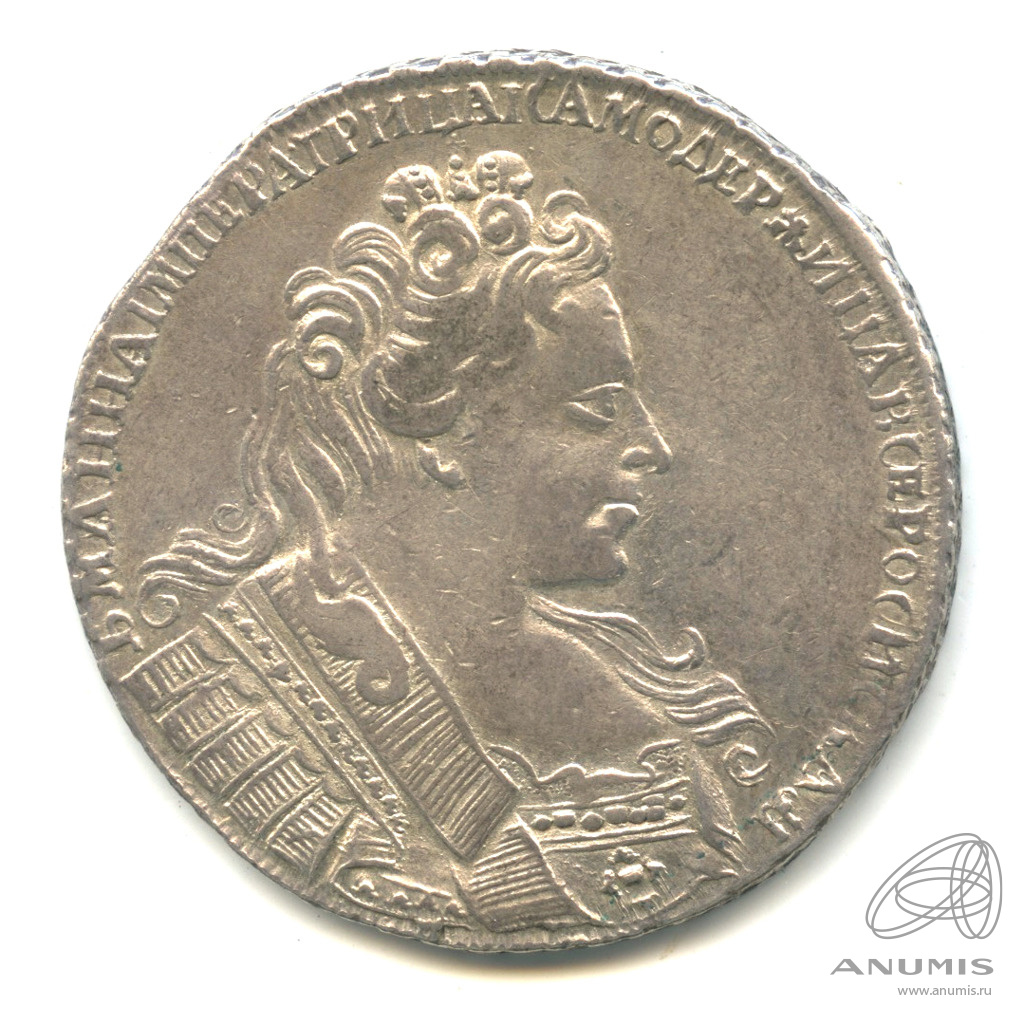 1 рубль 1731 — Портрет Анны, тип 1732 г. Портрет с брошью на груди. Крест державы простой (Крест державы простой)