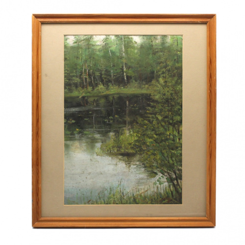 Картина «Пейзаж». Масло. Деревянная рама. За стеклом. Размер 32×37 см