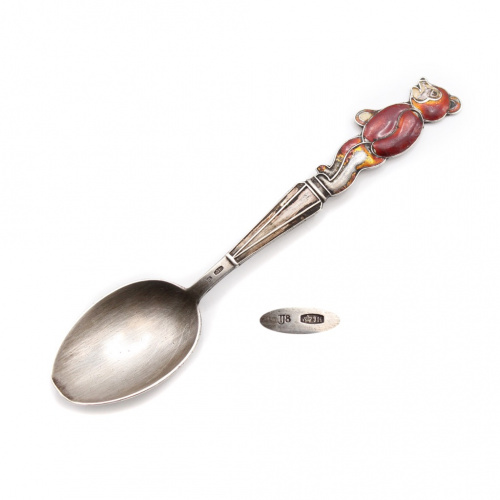 Ложка «Мишка-медведь», 14 см. 31,4 г. Клейма. 916 проба