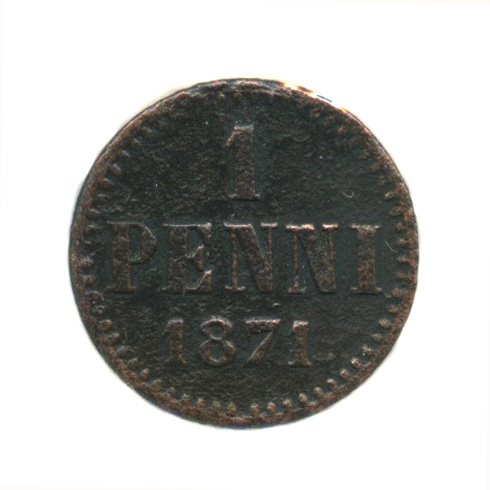 1 пенни — Для Финляндии. Вензель Александра II 1871