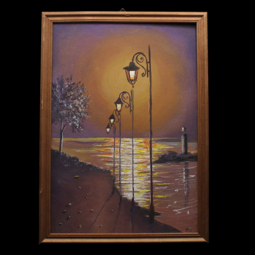 Картина «Фонари». Масло. Картон. Размер 24,5×32,5 см