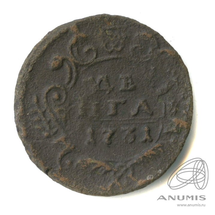 Деньга 1731 — (½ копейки) - Орел 1730 г. Над годом 2 черты (Над годом 2 черты)