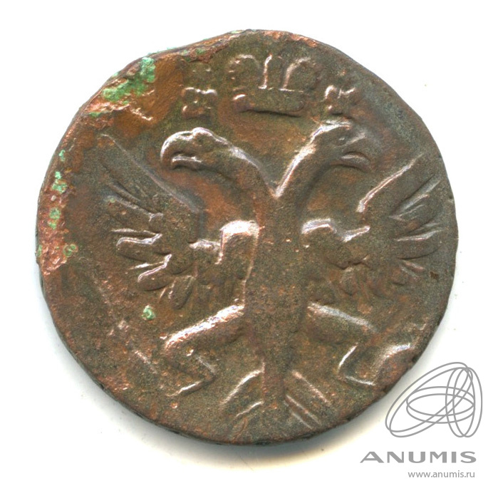 Деньга 1731 — (½ копейки) - Орел 1730 г. Над годом 2 черты (Над годом 2 черты)