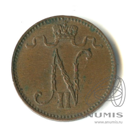1 пенни 1907 — Для Финляндии. Вензель Николая II