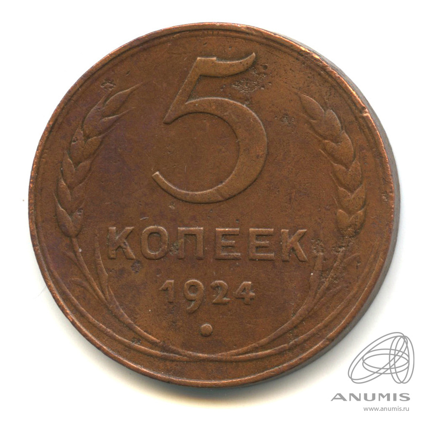 5 копеек 1924 — Гурт гладкий. На Николаевском кружке. Земной шар выпуклый (Земной шар выпуклый)