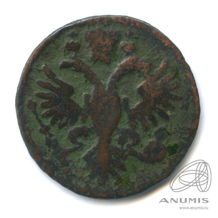 Деньга 1731 — (½ копейки) - Орел 1730 г. Над годом 2 черты (Над годом 2 черты)