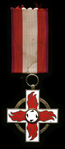 Знак «Почетный крест пожарного 1 класса». Тяжелый, эмаль. С лентой