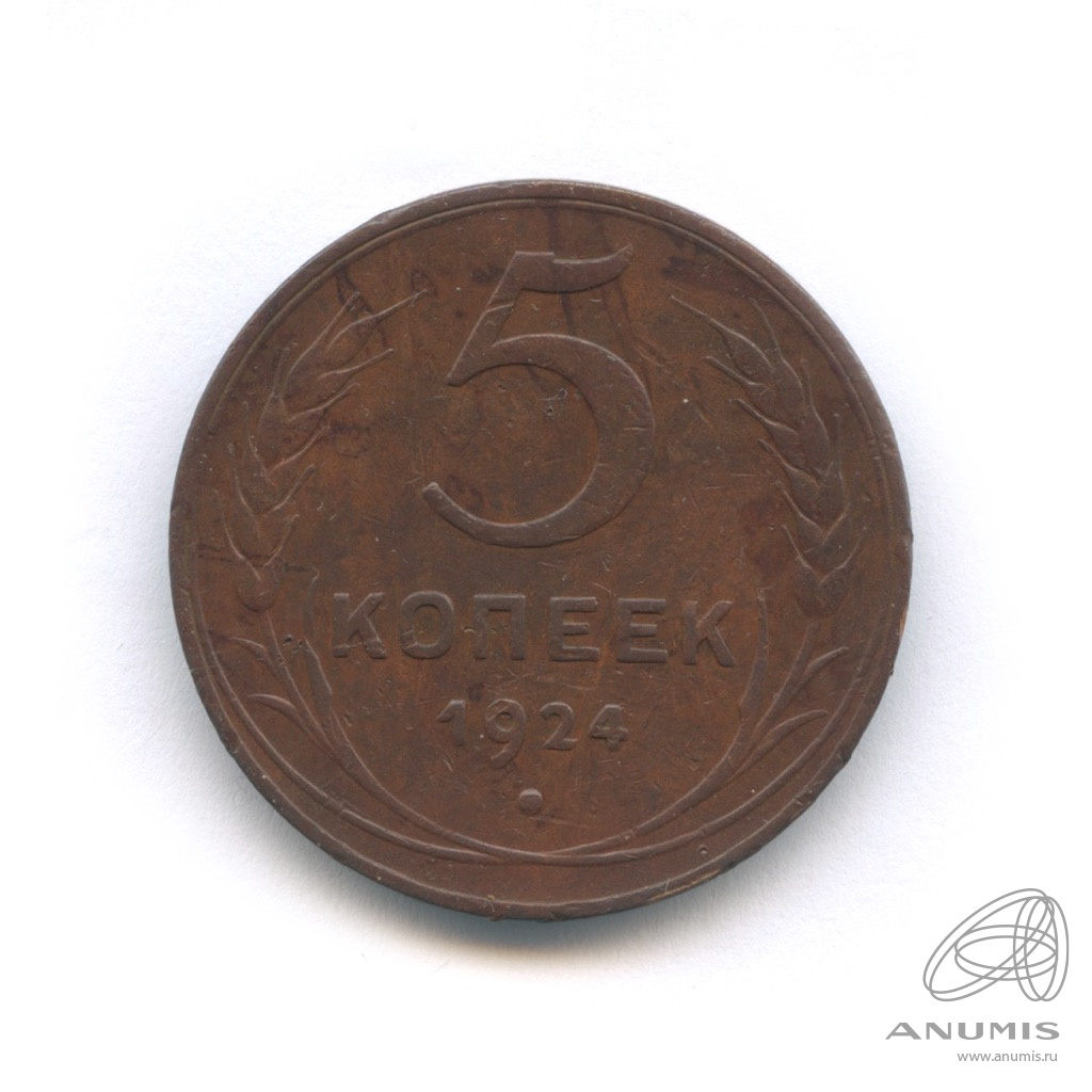 5 копеек 1924 — Гурт гладкий. На Николаевском кружке. Земной шар выпуклый (Земной шар плоский)