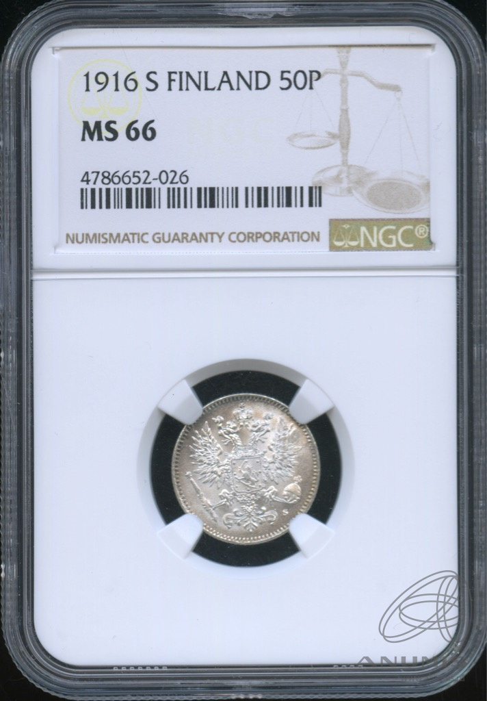 50 пенни 1916 S — Для Финляндии. В слабе NGC MS66
