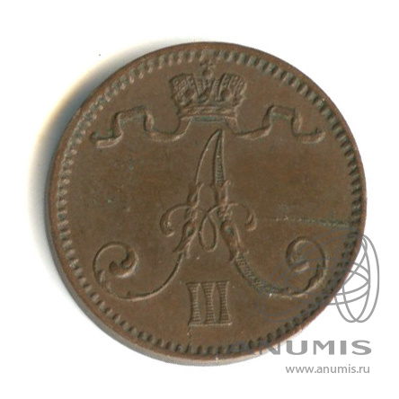 1 пенни 1891 — Для Финляндии. Вензель Александра III