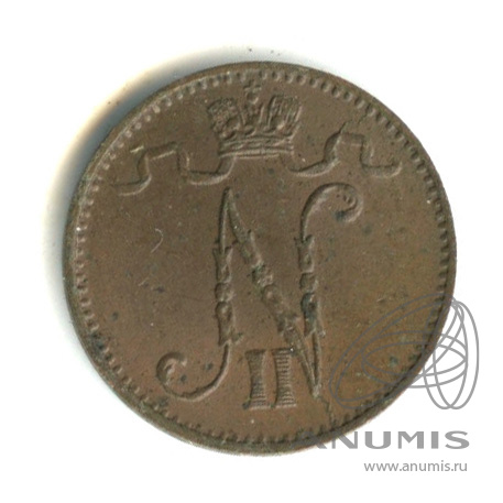 1 пенни 1907 — Для Финляндии. Вензель Николая II