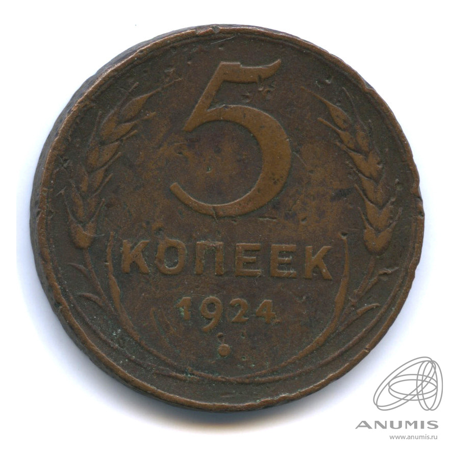5 копеек 1924 — Гурт гладкий. На Николаевском кружке. Земной шар плоский (Земной шар плоский)