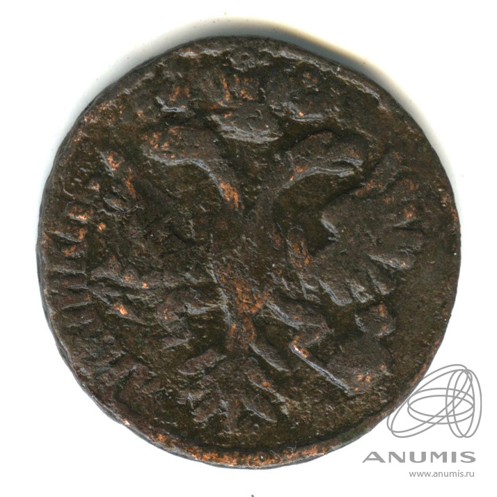 Деньга 1731 — (½ копейки) - Орел 1730 г. Над годом 2 черты. Перечекан (Над годом 2 черты)
