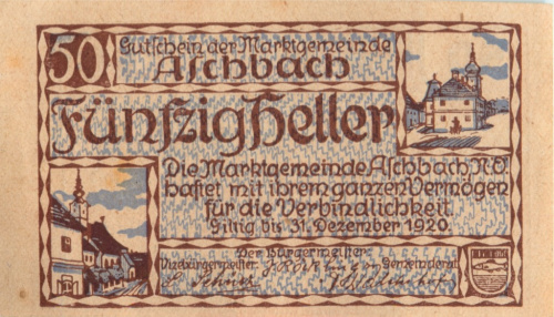 50 геллеров. Нотгельд 1920