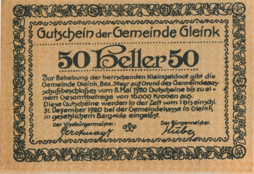 50 геллеров. Нотгельд 1920