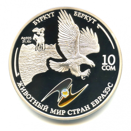10 сомов — Беркут. Животный мир стран ЕврАзЭС. 2009. В капсуле, с сертификатом. Тираж 3000 экз
