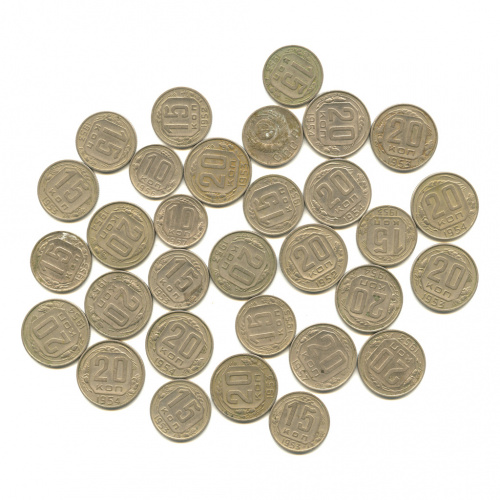 Лот монет «10, 15, 20 копеек». 31 шт 1952−1957