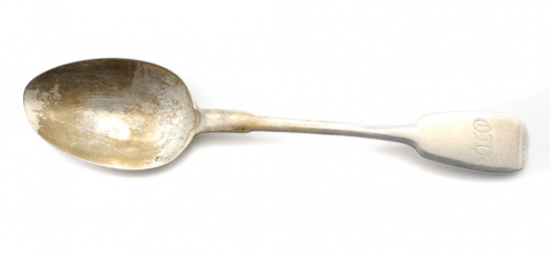 Ложка столовая, 20 см. 1885 г. Монограмма на ручке. Клейма: «РА», «АР. «84». 47,7 гр