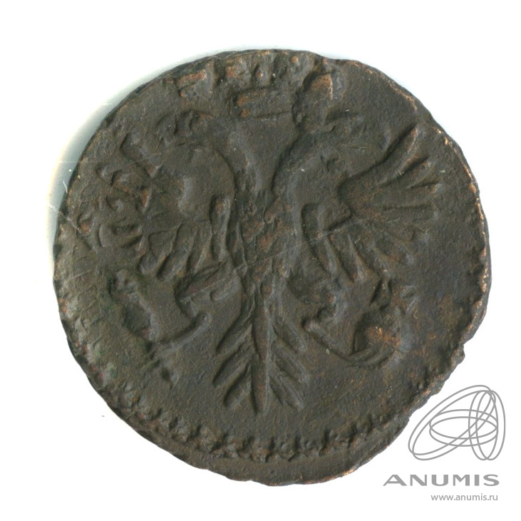Деньга 1731 — (½ копейки) - Орел 1730 г. Над годом 2 черты. В капсуле. по Биткину R. 4-ре лепестка, Ильин - 1 руб (Над годом 2 черты)