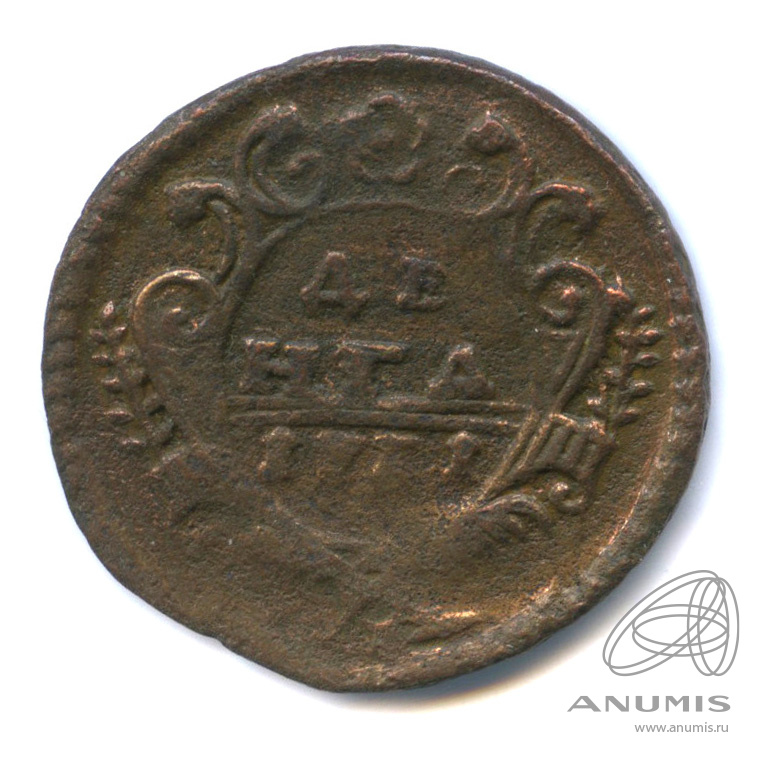 Деньга 1731 — (½ копейки) - Орел 1730 г. Над годом 2 черты (Над годом 2 черты)