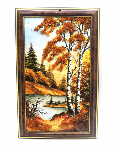 Картина «Пейзаж» в рамке. Вставка: янтарь. Размер 17×28 см
