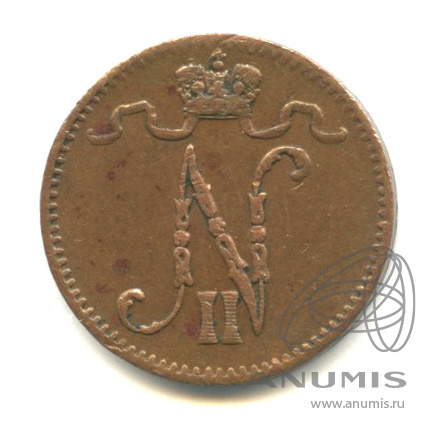 1 пенни 1907 — Для Финляндии. Вензель Николая II