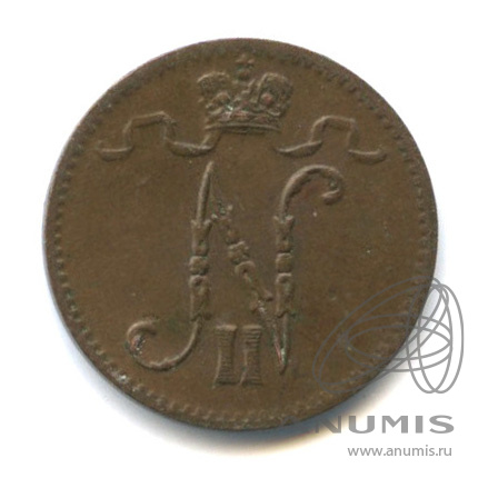 1 пенни 1914 — Для Финляндии. Вензель Николая II