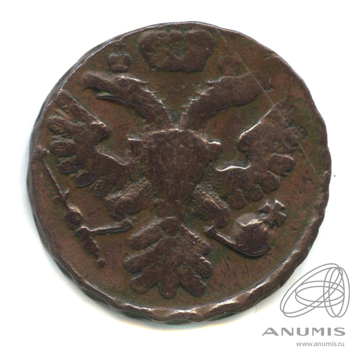 Деньга (½ копейки) 1740 — (½ копейки) - Орел 1738 г. разновидность - головы орла необычного рисунка (Орел 1738 г.)