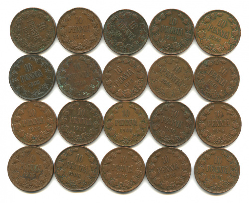 Лот монет «10 пенни». 20 шт 1866−1916