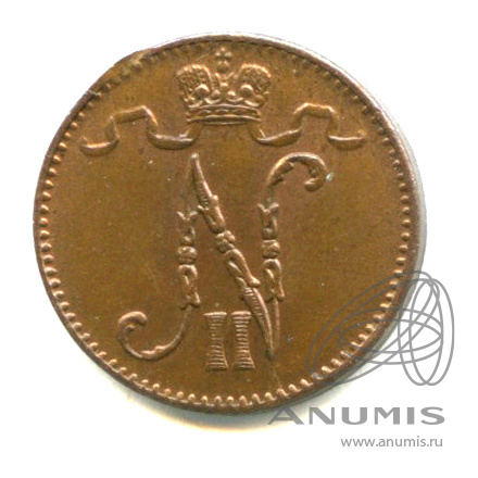 1 пенни 1912 — Для Финляндии. Вензель Николая II