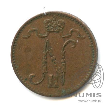 1 пенни 1909 — Для Финляндии. Вензель Николая II