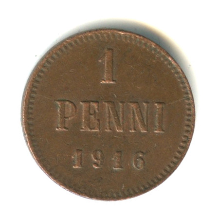 1 пенни — Для Финляндии. Вензель Николая II 1916