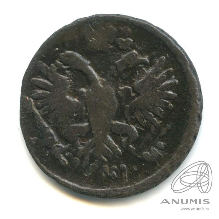 Деньга 1731 — (½ копейки) - Орел 1730 г. Над годом 2 черты. Перечекан (Над годом 2 черты)