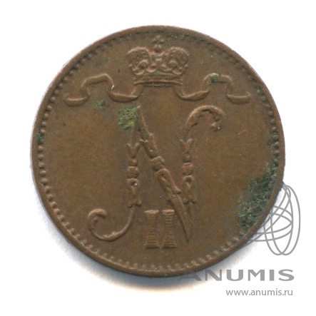 1 пенни 1915 — Для Финляндии. Вензель Николая II