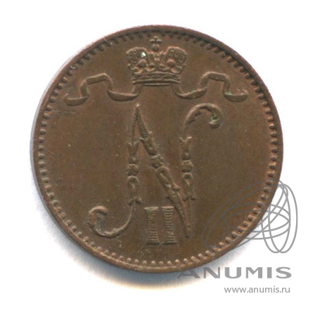 1 пенни 1909 — Для Финляндии. Вензель Николая II