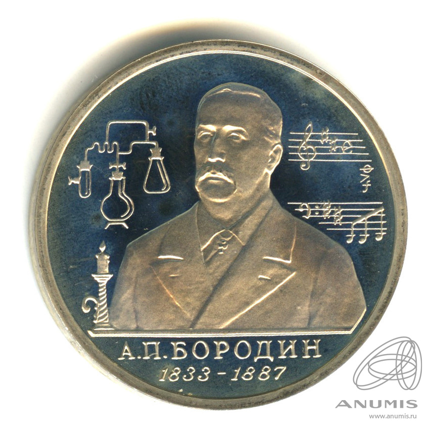 1 рубль 1993 ММД — 160-летие со дня рождения А.П.Бородина
