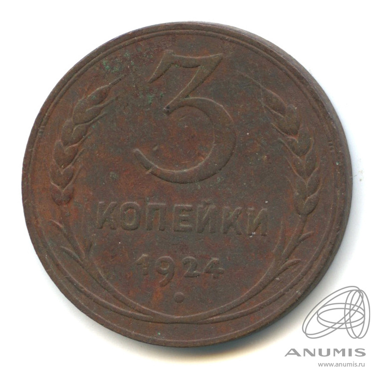 3 копейки 1924 — Гурт гладкий. На Николаевском кружке