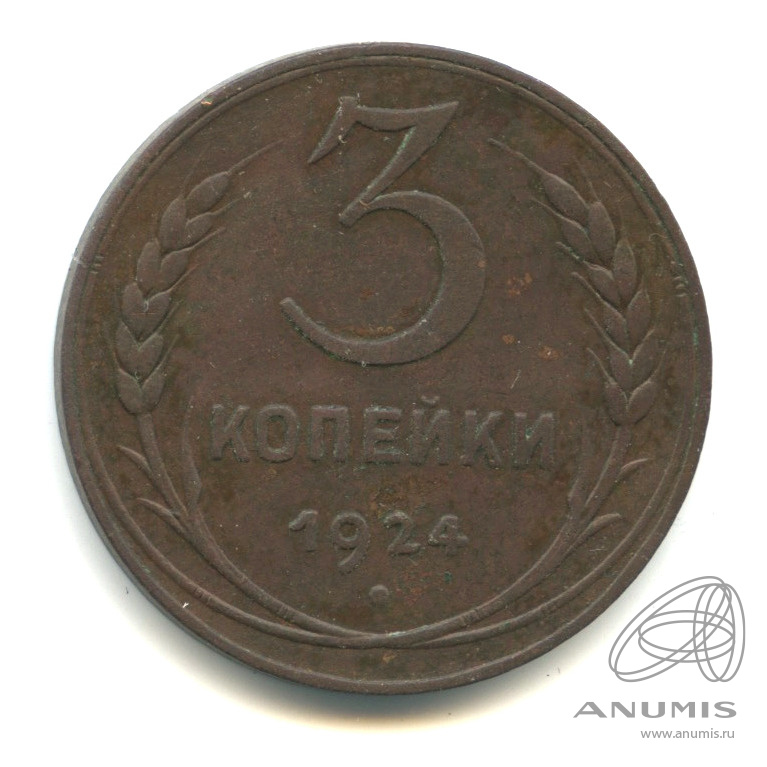3 копейки 1924 — Гурт гладкий. На Николаевском кружке