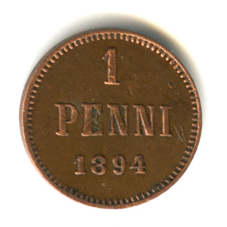 1 пенни — Для Финляндии. Вензель Александра III 1894
