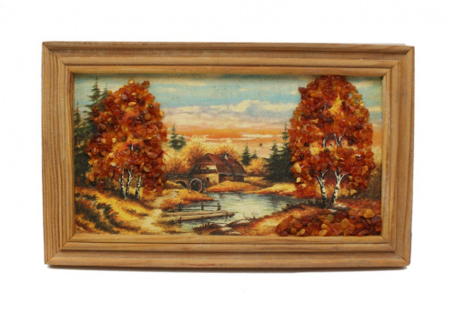 Картина «Пейзаж», в рамке. 22×14 см. Вставка: янтарь