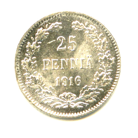 25 пенни — Для Финляндии — Яркий штемпельный блеск 1916 S