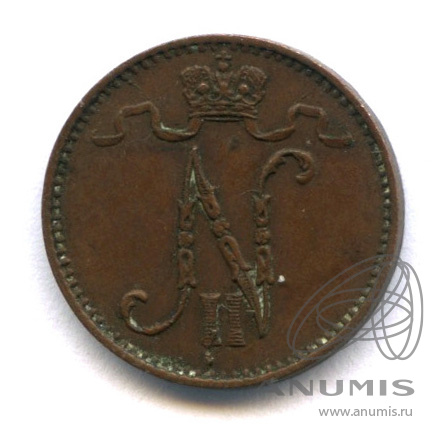 1 пенни 1909 — Для Финляндии. Вензель Николая II