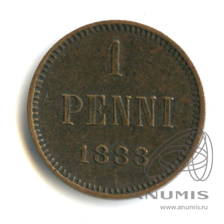 1 пенни 1888 — Для Финляндии. Вензель Александра III