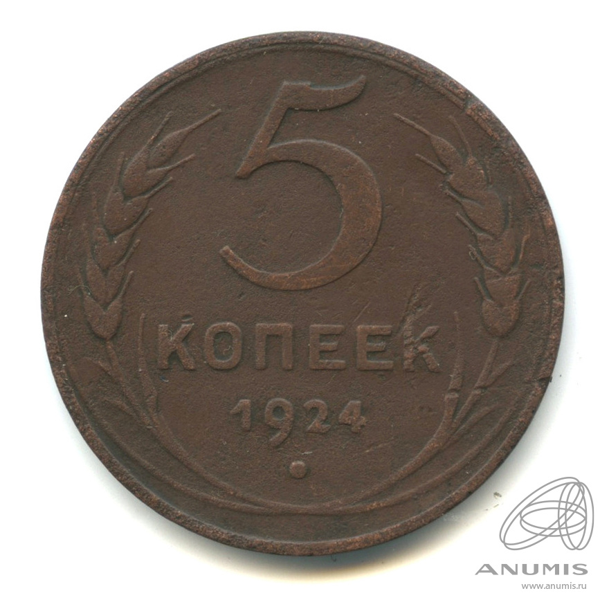 5 копеек 1924 — Гурт гладкий. На Николаевском кружке. Земной шар плоский (Земной шар плоский)