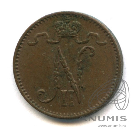1 пенни 1909 — Для Финляндии. Вензель Николая II