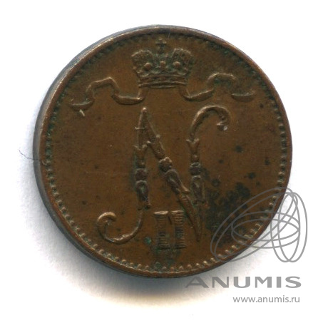 1 пенни 1909 — Для Финляндии. Вензель Николая II